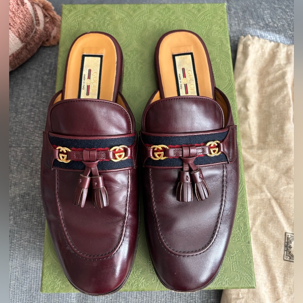 Maroon Gucci Princetown Mule Loafers Size 38